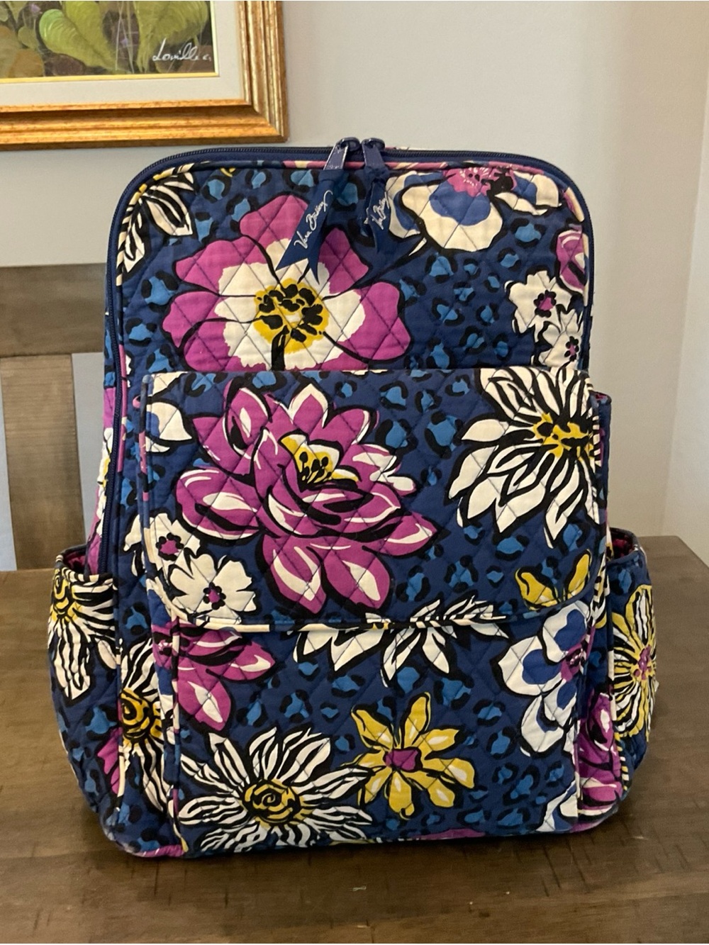 Vera Bradley Backpack Travel Bag African Violet Nvy Purple Floral 15” x 14” x 5